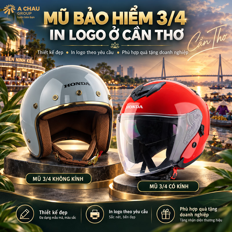 Mũ bảo hiểm in logo ở Cần Thơ theo yêu cầu, số lượng lớn 5 Mẫu mũ bảo hiểm 3/4 in logo ở Cần Thơ