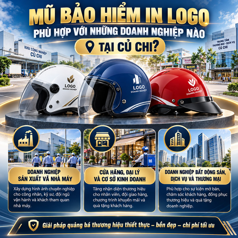 Mũ bảo hiểm in logo phù hợp với những doanh nghiệp nào tại Củ Chi?