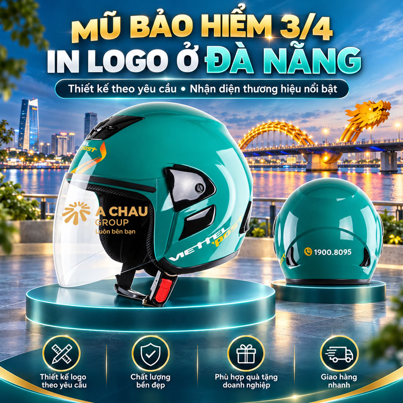 Mũ bảo hiểm 3/4 in logo ở đà nẵng
