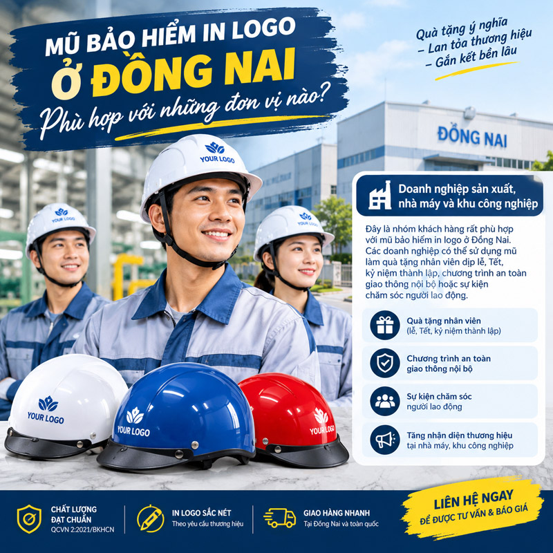 Mũ bảo hiểm in logo ở Đồng Nai phù hợp với Doanh nghiệp sản xuất, nhà máy và khu công nghiệp