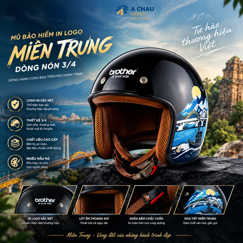 Mũ bảo hiểm in logo ở Miền Trung dòng 3/4