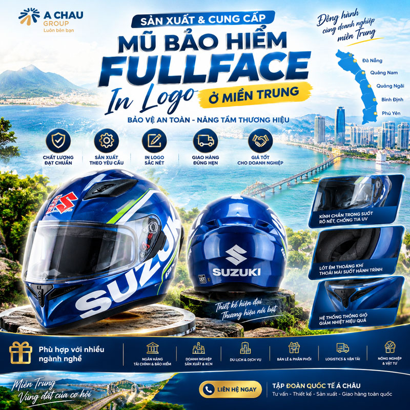 Mũ bảo hiểm in logo ở Miền Trung dòng fullface