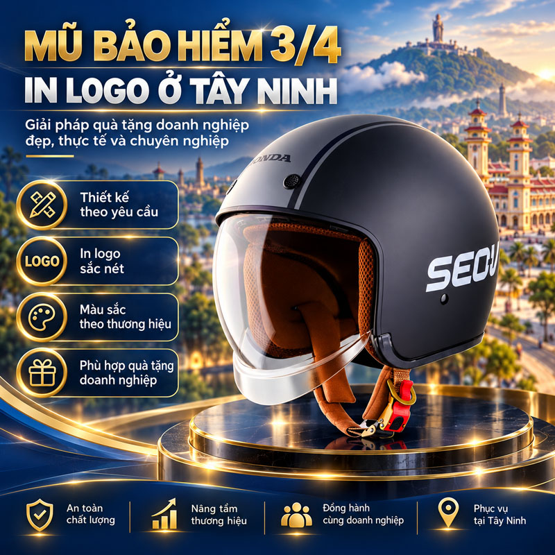 Chuyên cung cấp mũ bảo hiểm in logo ở Tây Ninh theo yêu cầu 3 Mũ bảo hiểm in logo ở Tây Ninh dòng mũ 3/4