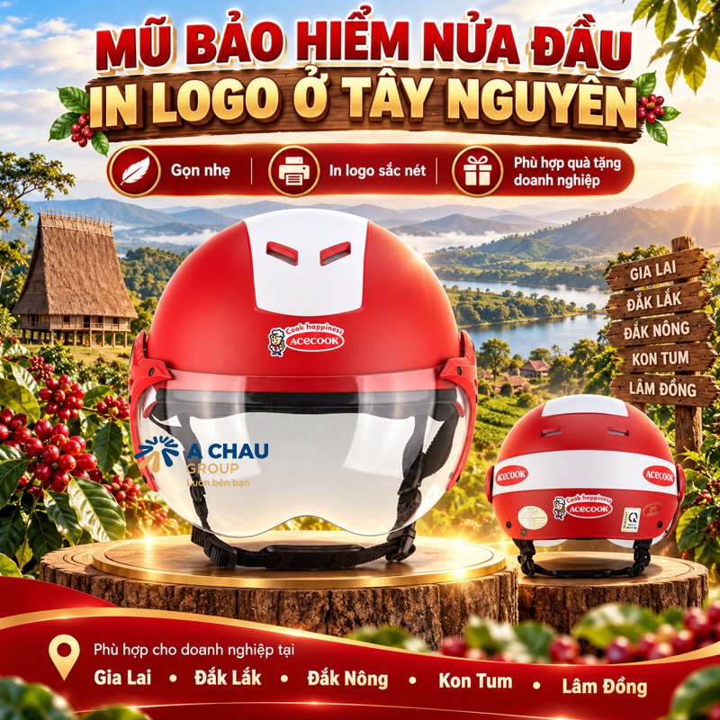 ACG sản xuất mũ bảo hiểm in logo ở Tây Nguyên theo yêu cầu 4 Mũ bảo hiểm nửa đầu in logo ở Tây Nguyên