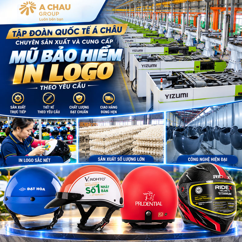 Á Châu Group chuyên sản xuất mũ bảo hiểm in logo ở Đà Nẵng theo yêu cầu