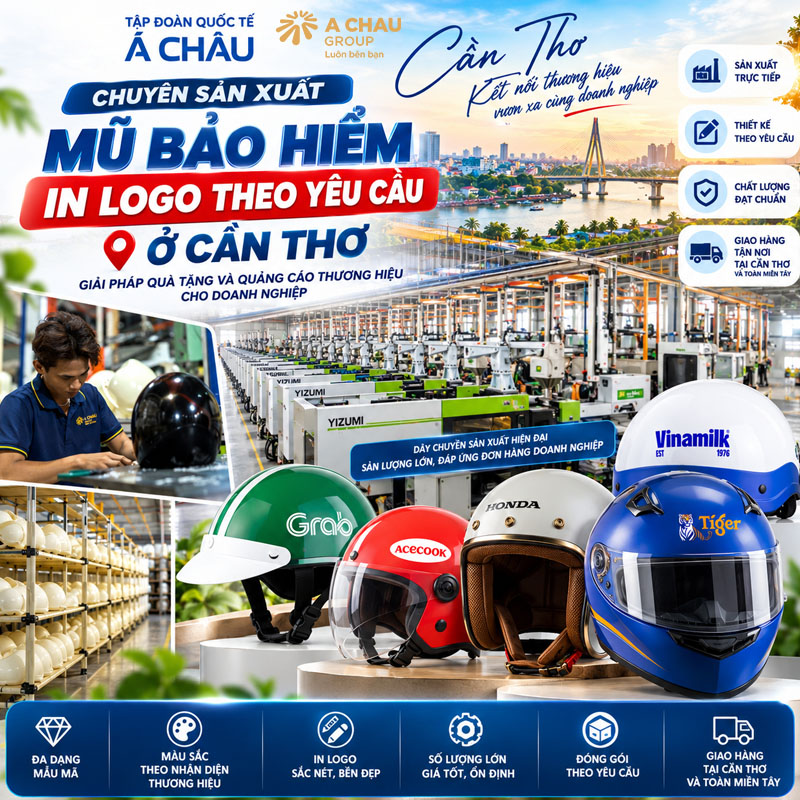 Mũ bảo hiểm in logo ở Cần Thơ theo yêu cầu, số lượng lớn 3 Tập đoàn Quốc tế Á Châu cung cấp mũ bảo hiểm in logo ở Cần Thơ