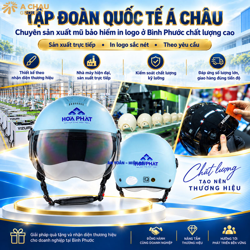 Tập đoàn Quốc Tế Á Châu chuyên sản xuất mũ bảo hiểm in logo ở Bình Phước chất lượng cao