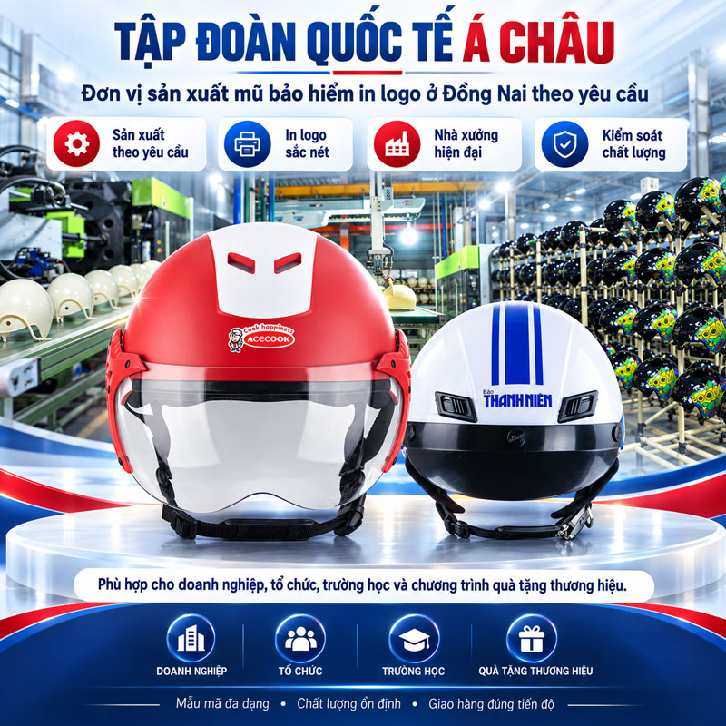 Tập đoàn Quốc tế Á Châu đơn vị sản xuất mũ bảo hiểm in logo ở Đồng Nai theo yêu cầu