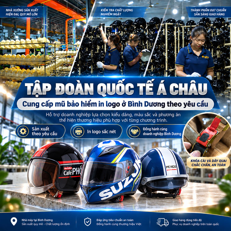 Tập đoàn Quốc tế Á Châu cung cấp mũ bảo hiểm in logo ở bình dương theo yêu cầu