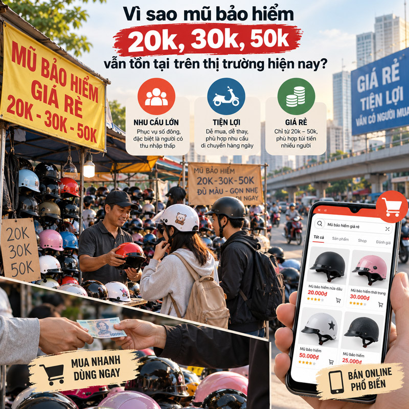 Vì sao mũ bảo hiểm 20k, 30k, 50k vẫn tồn tại trên thị trường hiện nay?