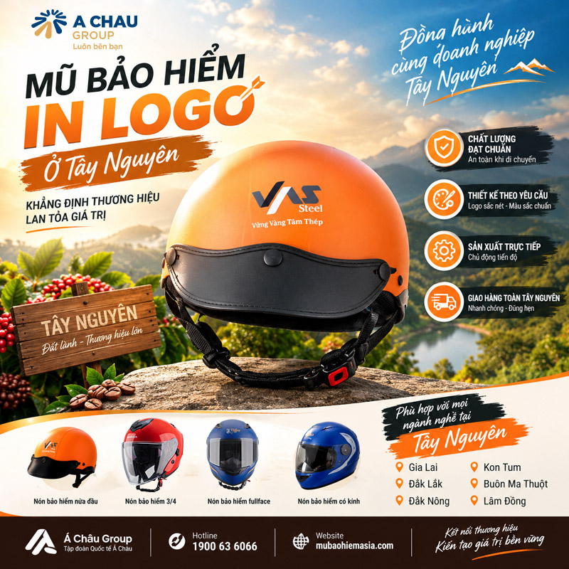 ACG sản xuất mũ bảo hiểm in logo ở Tây Nguyên theo yêu cầu 1 Mũ bảo hiểm in logo ở Tây Nguyên vì sao ngày càng được doanh nghiệp quan tâm?